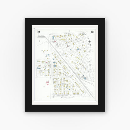 Old map wall art mockup — black gallery frame with white mat — Sanborn Fire Insurance Map from Beloit, Rock County, Wisconsin (1939), Sheet #0012