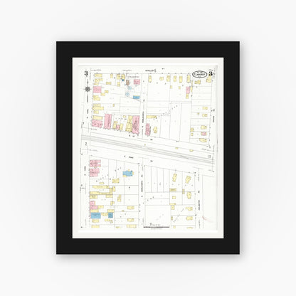 Old map wall art mockup — black gallery frame with white mat — Sanborn Fire Insurance Map from Elmhurst, Du Page County, Illinois (1924), Sheet #0003