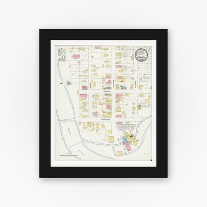 Old map wall art mockup — black gallery frame with white mat — Sanborn Fire Insurance Map from Hanover, Jo Daviess County, Illinois (1898), Sheet #0001