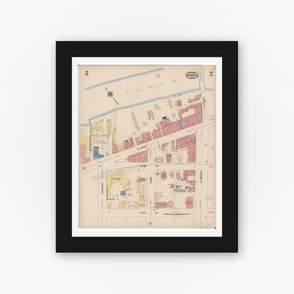 Old map wall art mockup — black gallery frame with white mat — Sanborn Fire Insurance Map from Monroe, Monroe County, Michigan (1922), Sheet #0002