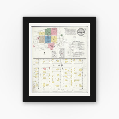 Old map wall art mockup — black gallery frame with white mat — Sanborn Fire Insurance Map from Assumption, Christian County, Illinois (1916), Sheet #0001