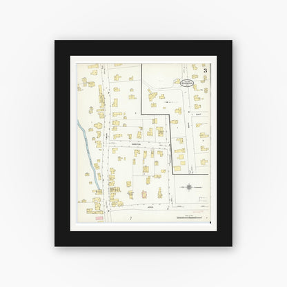 Old map wall art mockup — black gallery frame with white mat — Sanborn Fire Insurance Map from Schenevus, Otsego County, New York (1910), Sheet #0003
