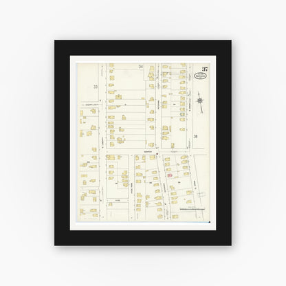 Old map wall art mockup — black gallery frame with white mat — Sanborn Fire Insurance Map from Batavia, Genesee County, New York (1912), Sheet #0037
