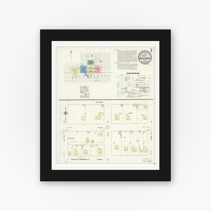 Old map wall art mockup — black gallery frame with white mat — Sanborn Fire Insurance Map from Schulenburg, Fayette County, Texas (1912) - Complete Map Set