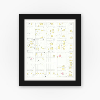 Old map wall art mockup — black gallery frame with white mat — Sanborn Fire Insurance Map from Harrisonville, Cass County, Missouri (1931), Sheet #0005