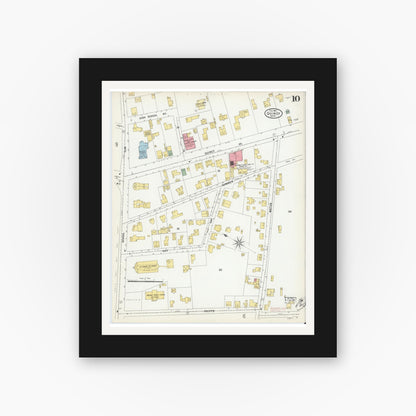 Old map wall art mockup — black gallery frame with white mat — Sanborn Fire Insurance Map from Quincy, Norfolk County, Massachusetts (1901), Sheet #0010