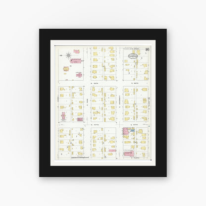 Old map wall art mockup — black gallery frame with white mat — Sanborn Fire Insurance Map from Champaign, Champaign County, Illinois (1909), Sheet #0016