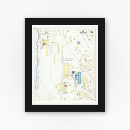 Old map wall art mockup — black gallery frame with white mat — Sanborn Fire Insurance Map from Rhinelander, Oneida County, Wisconsin (1908), Sheet #0017