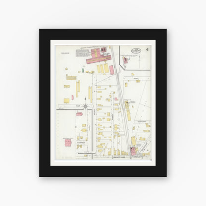 Old map wall art mockup — black gallery frame with white mat — Sanborn Fire Insurance Map from Edinburg, Johnson And Bartholomew Counties, Indiana (1899), Sheet #0004