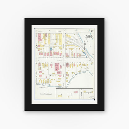 Old map wall art mockup — black gallery frame with white mat — Sanborn Fire Insurance Map from Delaware, Delaware County, Ohio (1911), Sheet #0019