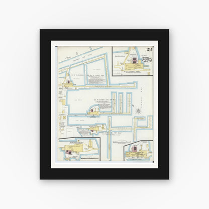 Old map wall art mockup — black gallery frame with white mat — Sanborn Fire Insurance Map from Alpena, Alpena County, Michigan (1895), Sheet #0028