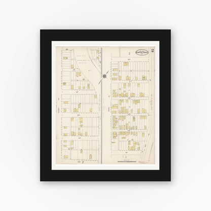Old map wall art mockup — black gallery frame with white mat — Sanborn Fire Insurance Map from Newport Beach, Orange County, California (1912), Sheet #0002
