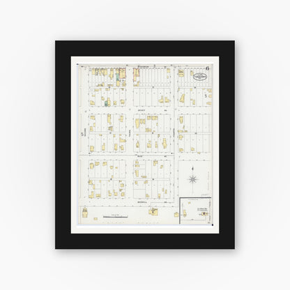 Old map wall art mockup — black gallery frame with white mat — Sanborn Fire Insurance Map from Tomahawk, Lincoln County, Wisconsin (1898), Sheet #0006