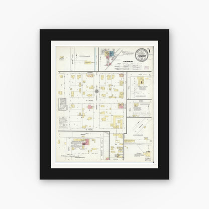 Old map wall art mockup — black gallery frame with white mat — Sanborn Fire Insurance Map from Fremont, Steuben County, Indiana (1914) - Complete Map Set
