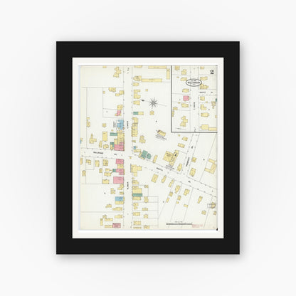 Old map wall art mockup — black gallery frame with white mat — Sanborn Fire Insurance Map from Williamson, Wayne County, New York (1905), Sheet #0002