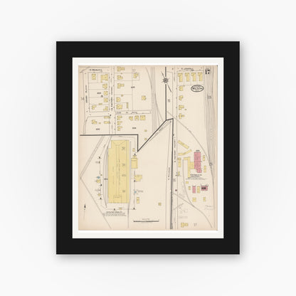 Old map wall art mockup — black gallery frame with white mat — Sanborn Fire Insurance Map from Wilson, Wilson County, North Carolina (1922), Sheet #0017