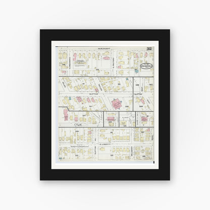 Old map wall art mockup — black gallery frame with white mat — Sanborn Fire Insurance Map from Springfield, Clark County, Ohio (1891), Sheet #0032