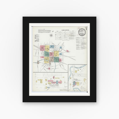 Old map wall art mockup — black gallery frame with white mat — Sanborn Fire Insurance Map from Norwalk, Huron County, Ohio (1893), Sheet #0001