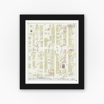 Old map wall art mockup — black gallery frame with white mat — Sanborn Fire Insurance Map from Bellaire, Belmont County, Ohio (1924), Sheet #0005