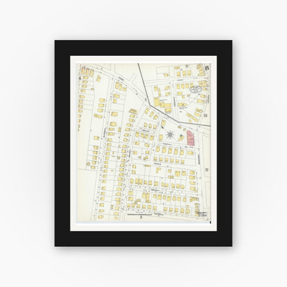 Old map wall art mockup — black gallery frame with white mat — Sanborn Fire Insurance Map from Everett, Middlesex County, Massachusetts (1903), Sheet #0008