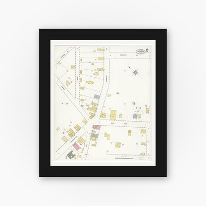 Old map wall art mockup — black gallery frame with white mat — Sanborn Fire Insurance Map from Irvington, Alameda County, California (1908), Sheet #0002