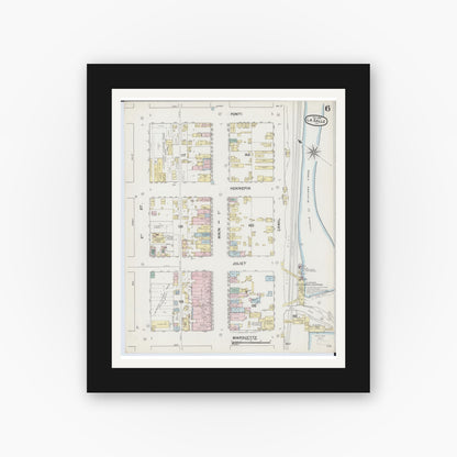 Old map wall art mockup — black gallery frame with white mat — Sanborn Fire Insurance Map from La Salle, La Salle County, Illinois (1888), Sheet #0006