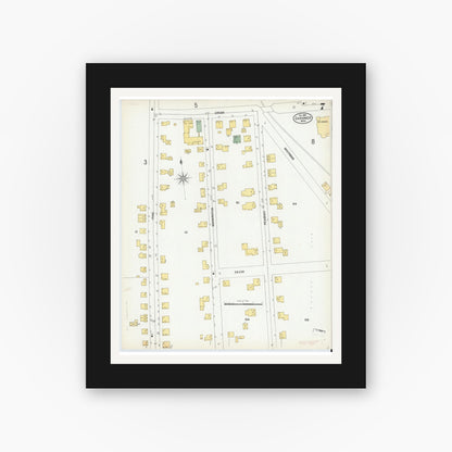 Old map wall art mockup — black gallery frame with white mat — Sanborn Fire Insurance Map from Gardner, Worcester County, Massachusetts (1900), Sheet #0007