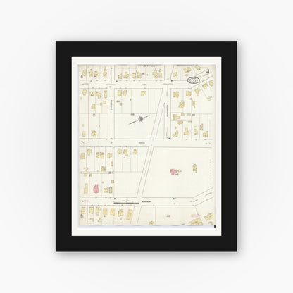 Old map wall art mockup — black gallery frame with white mat — Sanborn Fire Insurance Map from Clyde, Wayne County, New York (1932), Sheet #0004