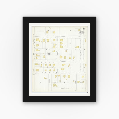 Old map wall art mockup — black gallery frame with white mat — Sanborn Fire Insurance Map from Orlando, Orange County, Florida (1908), Sheet #0014