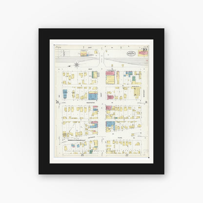 Old map wall art mockup — black gallery frame with white mat — Sanborn Fire Insurance Map from Kankakee, Kankakee County, Illinois (1907), Sheet #0010