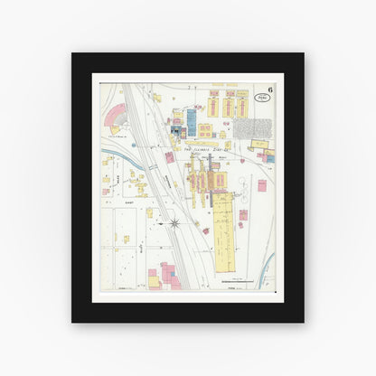 Old map wall art mockup — black gallery frame with white mat — Sanborn Fire Insurance Map from Peru, La Salle County, Illinois (1909), Sheet #0006