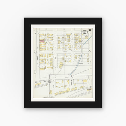 Old map wall art mockup — black gallery frame with white mat — Sanborn Fire Insurance Map from Florence, Florence County, Wisconsin (1898), Sheet #0003