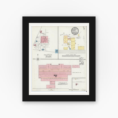 Old map wall art mockup — black gallery frame with white mat — Sanborn Fire Insurance Map from Alexandria, Madison County, Indiana (1892) - Complete Map Set