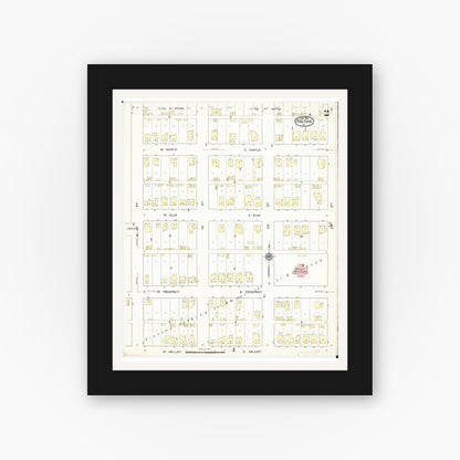 Old map wall art mockup — black gallery frame with white mat — Sanborn Fire Insurance Map from Red Oak, Montgomery County, Iowa (1914), Sheet #0002