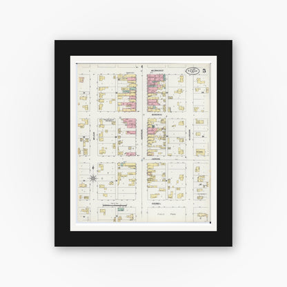 Old map wall art mockup — black gallery frame with white mat — Sanborn Fire Insurance Map from Tomah, Monroe County, Wisconsin (1897), Sheet #0005