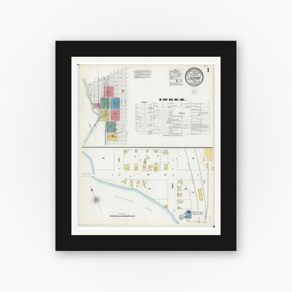 Old map wall art mockup — black gallery frame with white mat — Sanborn Fire Insurance Map from Lockport, Will County, Illinois (1902), Sheet #0001