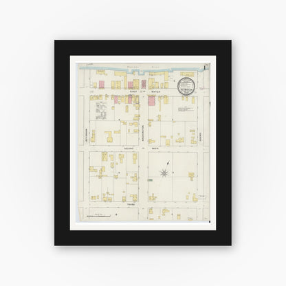 Old map wall art mockup — black gallery frame with white mat — Sanborn Fire Insurance Map from Plymouth, Washington County, North Carolina (1894) - Complete Map Set