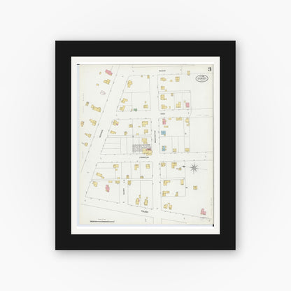 Old map wall art mockup — black gallery frame with white mat — Sanborn Fire Insurance Map from Dundee, Monroe County, Michigan (1899), Sheet #0003