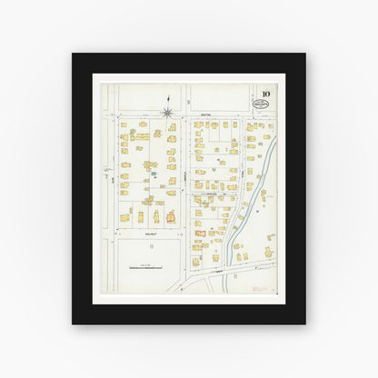 Old map wall art mockup — black gallery frame with white mat — Sanborn Fire Insurance Map from Oneonta, Otsego County, New York (1905), Sheet #0010