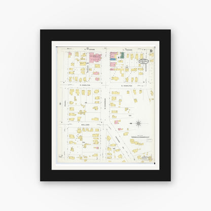 Old map wall art mockup — black gallery frame with white mat — Sanborn Fire Insurance Map from Ypsilanti, Washtenaw County, Michigan (1909), Sheet #0009