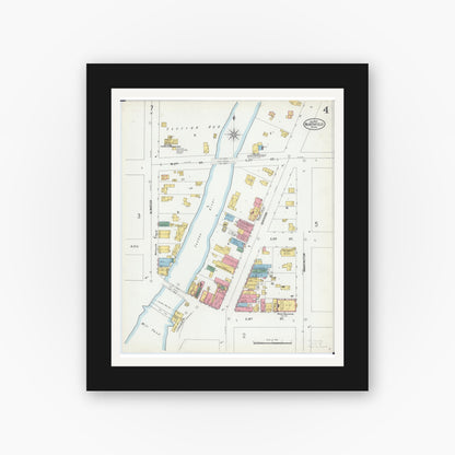 Old map wall art mockup — black gallery frame with white mat — Sanborn Fire Insurance Map from Northfield, Rice County, Minnesota (1900), Sheet #0004