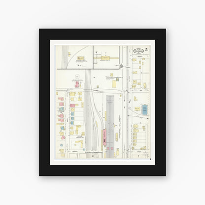 Old map wall art mockup — black gallery frame with white mat — Sanborn Fire Insurance Map from Parkesburg, Chester County, Pennsylvania (1912), Sheet #0005