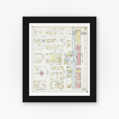 Old map wall art mockup — black gallery frame with white mat — Sanborn Fire Insurance Map from Delphos, Van Wert And Allen Counties, Ohio (1892), Sheet #0002