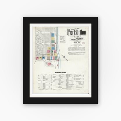 Old map wall art mockup — black gallery frame with white mat — Sanborn Fire Insurance Map from Port Arthur, Jefferson County, Texas (1910) - Complete Map Set