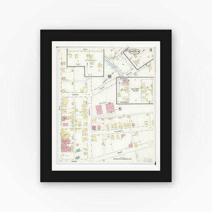 Old map wall art mockup — black gallery frame with white mat — Sanborn Fire Insurance Map from New Lexington, Perry County, Ohio (1909), Sheet #0003