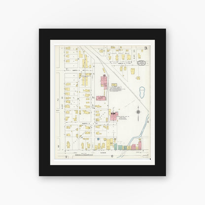 Old map wall art mockup — black gallery frame with white mat — Sanborn Fire Insurance Map from Elwood, Madison County, Indiana (1910), Sheet #0003