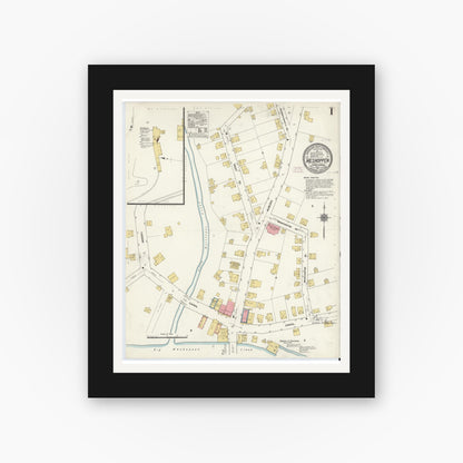 Old map wall art mockup — black gallery frame with white mat — Sanborn Fire Insurance Map from Meshoppen, Wyoming County, Pennsylvania (1911), Sheet #0001