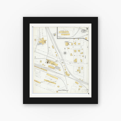 Old map wall art mockup — black gallery frame with white mat — Sanborn Fire Insurance Map from Clare, Clare County, Michigan (1899), Sheet #0002