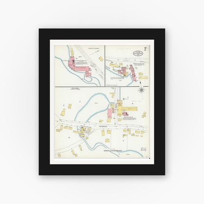 Old map wall art mockup — black gallery frame with white mat — Sanborn Fire Insurance Map from Leicester, Worcester County, Massachusetts (1904), Sheet #0007