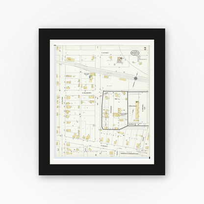 Old map wall art mockup — black gallery frame with white mat — Sanborn Fire Insurance Map from Wauseon, Fulton County, Ohio (1910), Sheet #0002